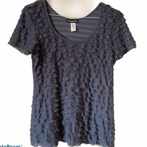 Womens Ruffle Grey Short Sleeve Top Medium